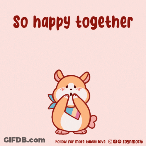 Hamster Surrounded By Hearts Saying So Happy Together GIF