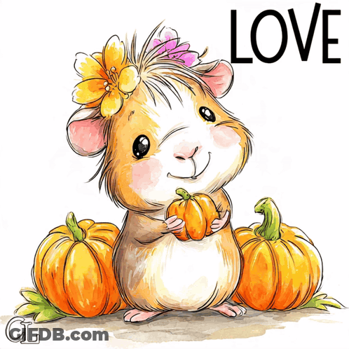 Hamster With Flower Holding Pumpkin Saying Love GIF