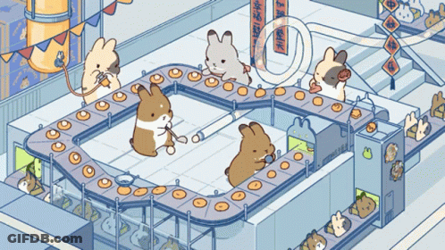 Hamsters On Conveyor Belt Making Donuts GIF