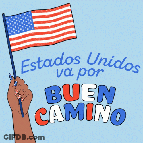 Hand Holding American Flag Estados Unidos Va Por Buen Camino GIF