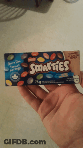 Hand Holding Box Of Smarties GIF