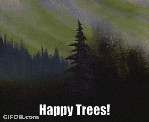 Hand Holding Brush With Happy Trees GIF