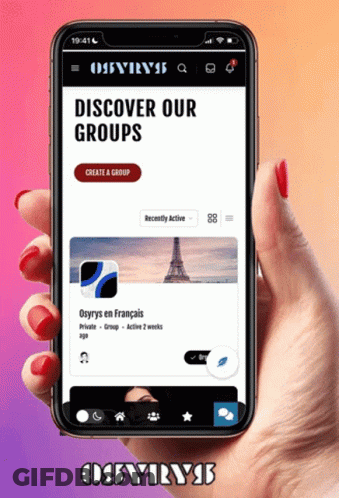 Hand Holding Cell Phone Saying Discover Our Groups GIF