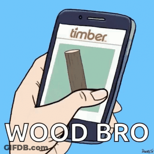 Hand Holding Cell Phone With Wooden Log GIF