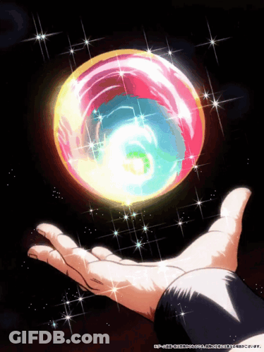 Hand Holding Colorful Sphere With Chinese Writing GIF