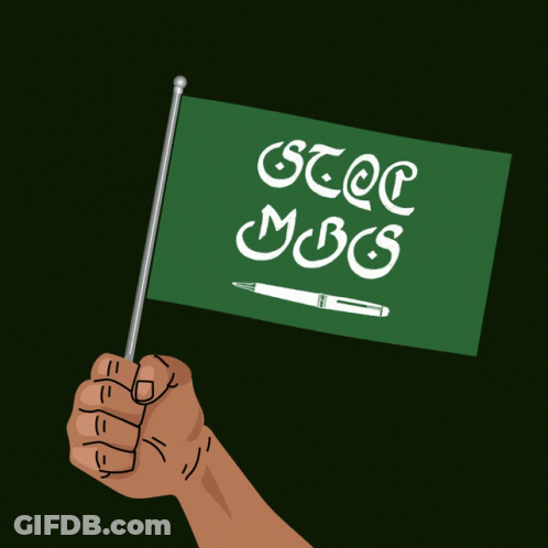 Hand Holding Green Flag Saying Ste @ E Mobs GIF