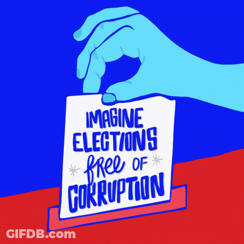 Hand Holding Paper Saying Imagine Elections Free Of Corruption GIF