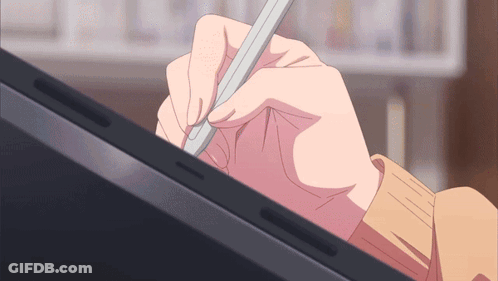 Hand Holding Pen Over Laptop Screen GIF