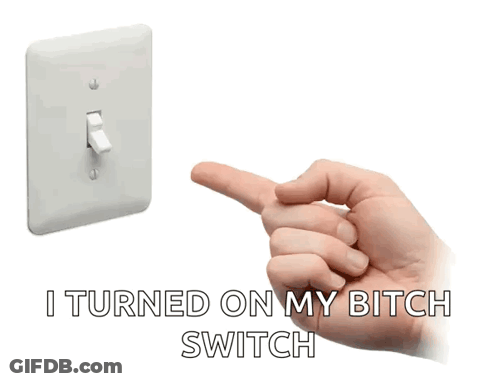 Hand Pointing At Light Switch Saying I Turned On My Bitch Switch GIF