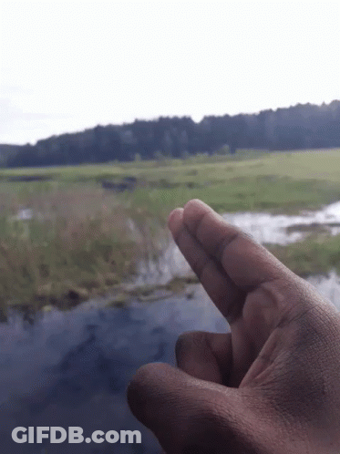 Hand Pointing At Water With Forest Background GIF