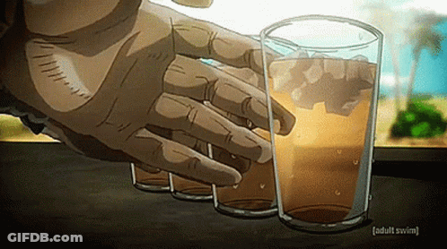 Hand Reaching For Glass Of Ice With Adult Swim Text GIF