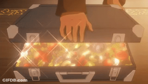 Hand Reaching Into Briefcase Of Gold GIF