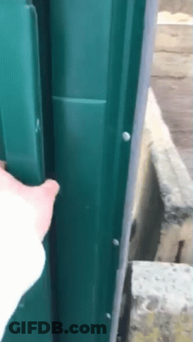 Hand Reaching Into Green Door GIF