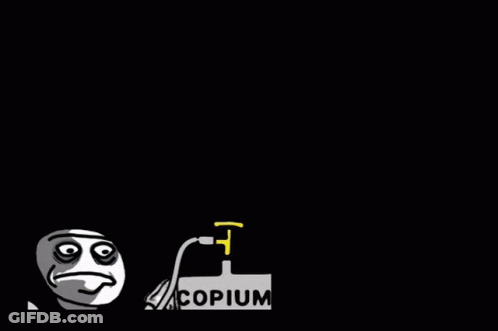 Hand Reaching Towards Copium Bottle GIF