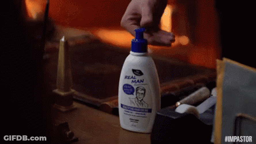 Hand Squeezing Real Man Lotion Bottle GIF