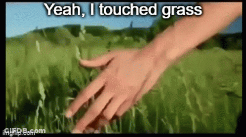 Hand Touching Grass Saying Yeah I Touched Grass GIF