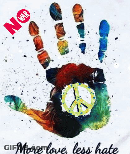 Hand With Peace Sign Saying More Love Less Hate GIF