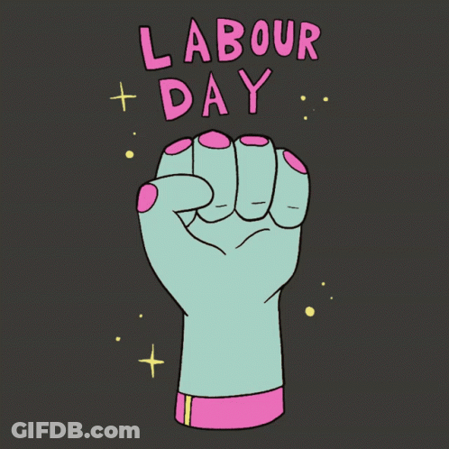 Hand With Pink Nails Saying Labour Day GIF