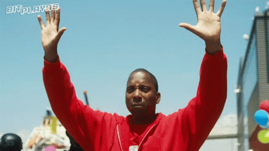 Hands Up Leon Black Guy In Red GIF