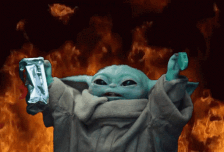 Hands Up On Fire Grogu GIF