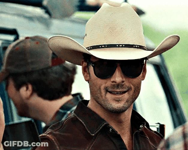 Handsome Glen Powell Tip Hat GIF