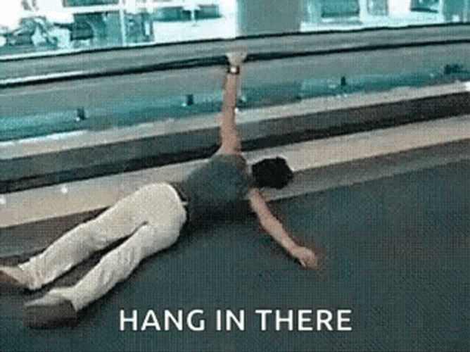 Hang In There Escalator Dragging Man GIF