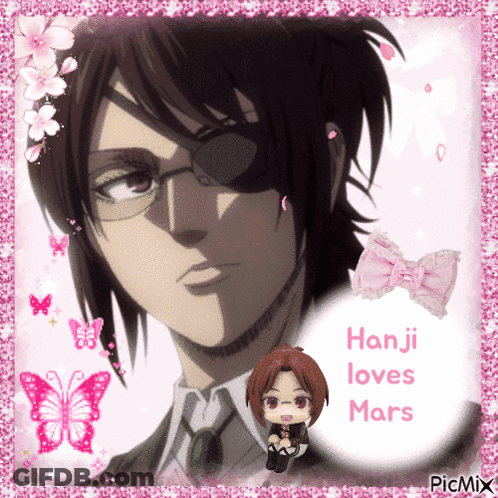Hanji Loves Mars Surrounded By Pink Butterflies GIF