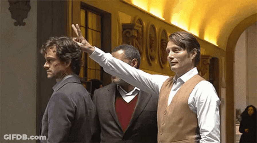 Hannibal Peace Sign Behind The Scene GIF