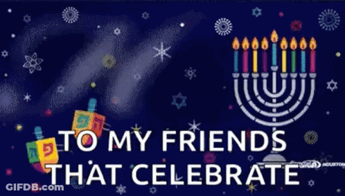 Hanukkah Greeting Card With Menorah Dreidel And Candles GIF
