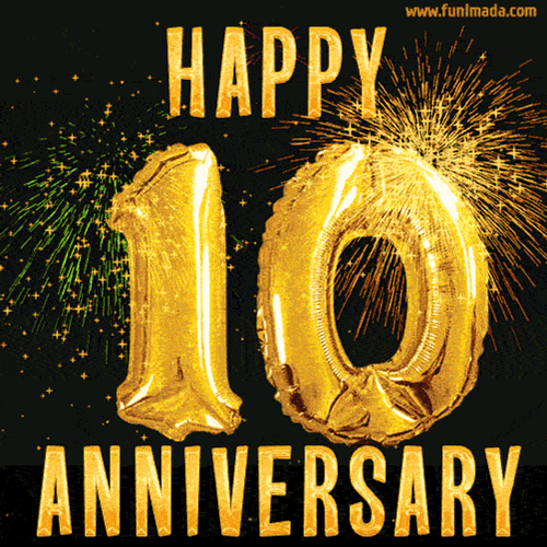 Happy 10 Anniversary Golden Number Balloon GIF