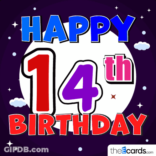 Happy 14Th Birthday Card With Full Moon GIF