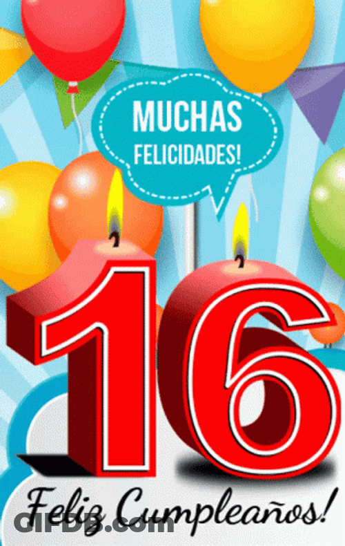 Happy 16Th Birthday Animated Number Candles GIF