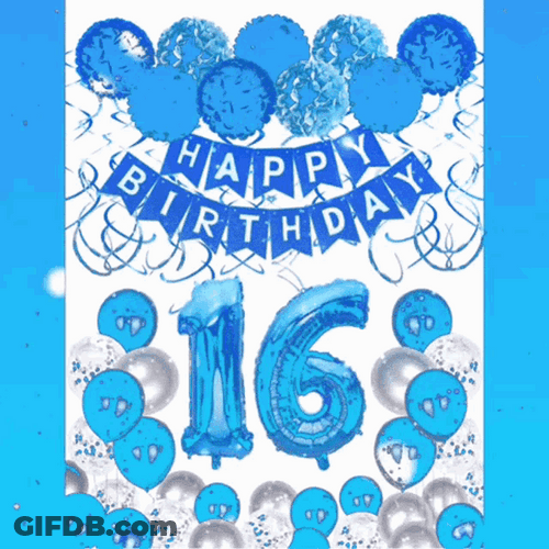 Happy 16Th Birthday Blue Balloons Party Decor GIF