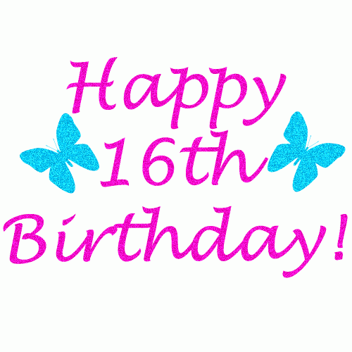 Happy 16Th Birthday Butterflies Animated Text GIF