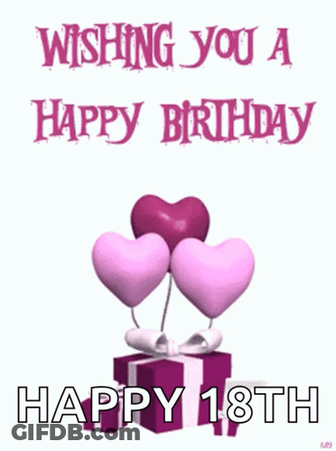 Happy 18Th Birthday Card With Hearts And Gift Box GIF
