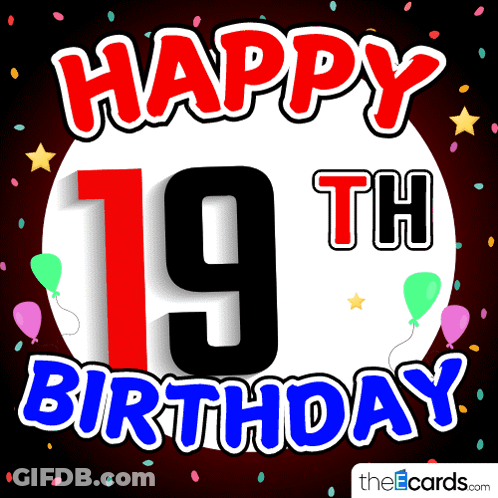Happy 19Th Birthday Poster With Balloons GIF