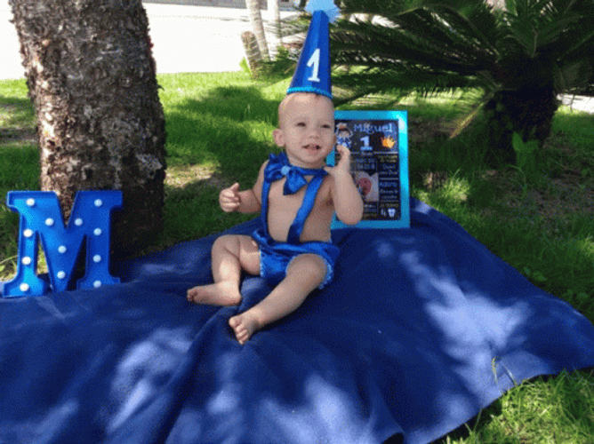 Happy 1St Birthday Baby Boy With Party Hat GIF