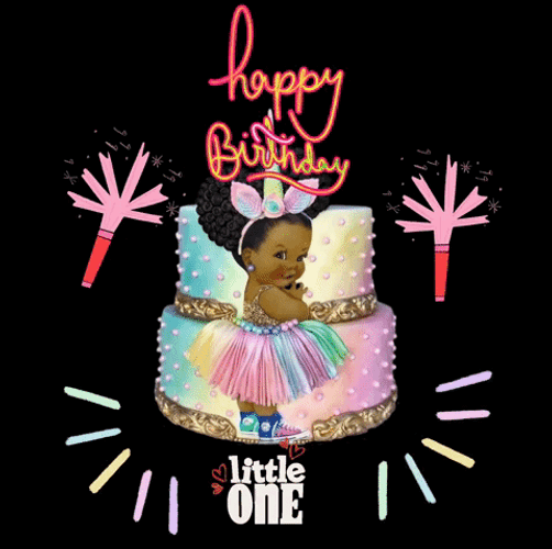 Happy 1St Birthday Cake With Baby Girl GIF