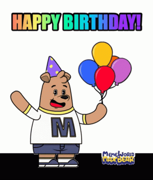 Happy 1St Birthday Max Bear With Balloons GIF