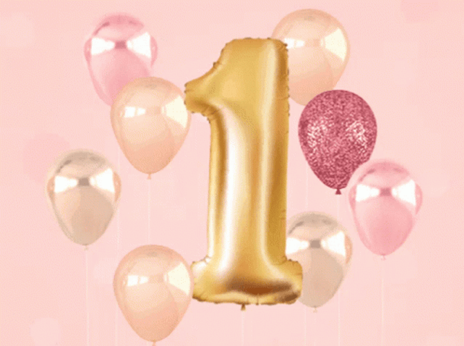 Happy 1St Birthday Number One With Balloons GIF