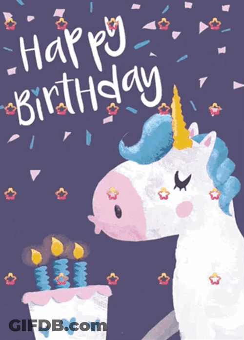 Happy 1St Birthday Unicorn Blowing Candles GIF