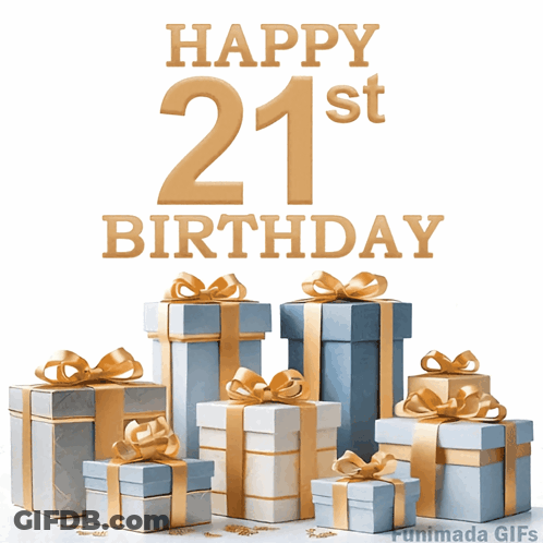 Happy 21St Birthday Card With Gifts GIF