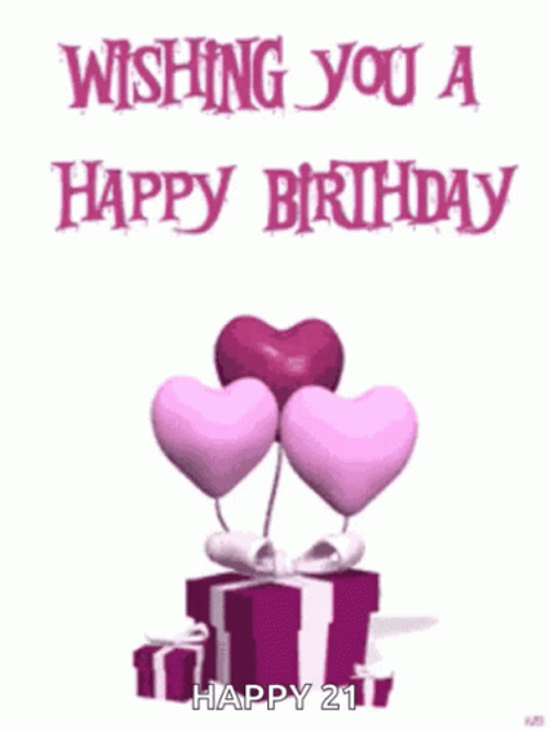 Happy 21St Birthday Purple Gifts And Balloons GIF