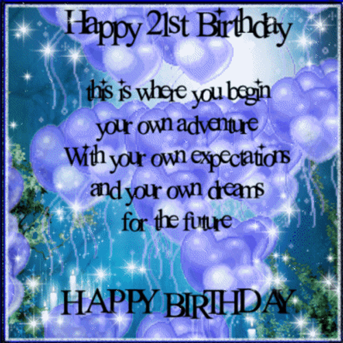 Happy 21St Birthday Quote With Floating Balloons GIF