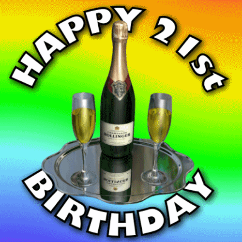 Happy 21St Birthday Tray Of Wine And Glasses GIF