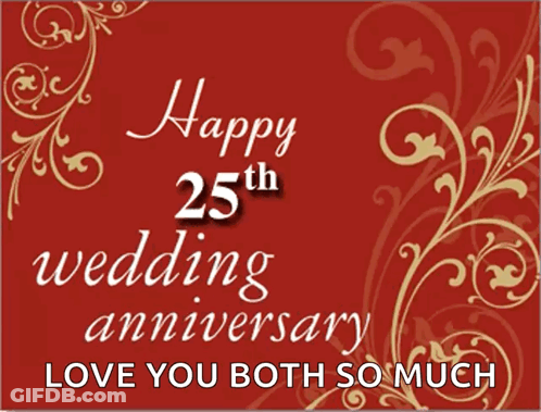 Happy 25Th Wedding Anniversary Love You Both Red Background GIF