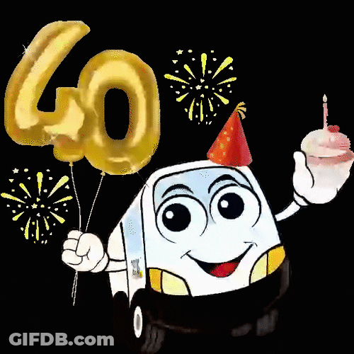 Happy 40Th Birthday Animated Bus Fireworks Cupcake GIF