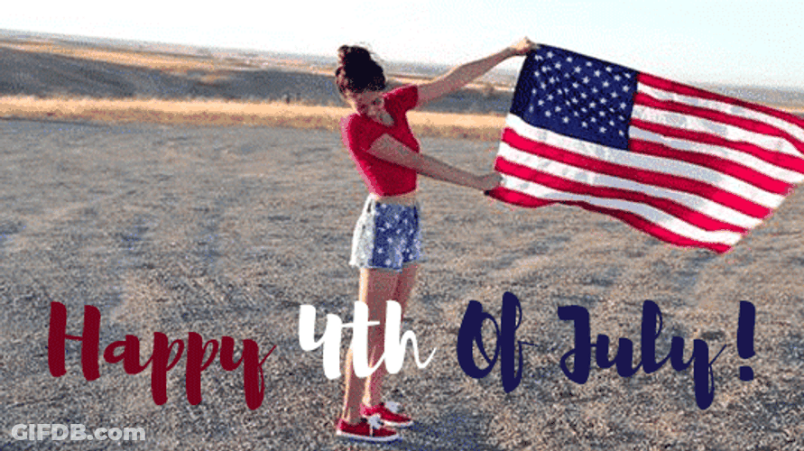 Happy 4Th Of July  Aesthetic Girl Waving American Flag GIF