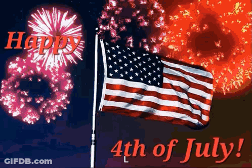 Happy 4Th Of July American Flag Fireworks Card GIF