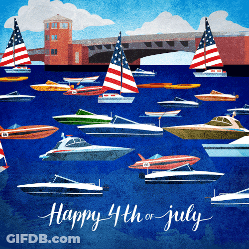 Happy 4Th Of July Boats Waving American Flag Graphic Animation GIF